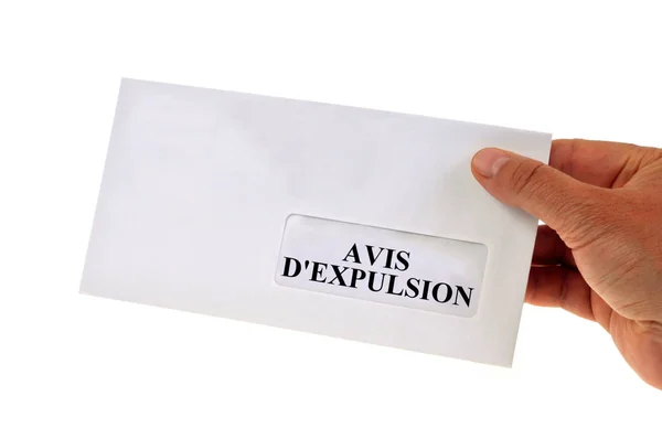 Avis Expulsion Lettre Main Rapprochée Sur Fond Blanc — Photo