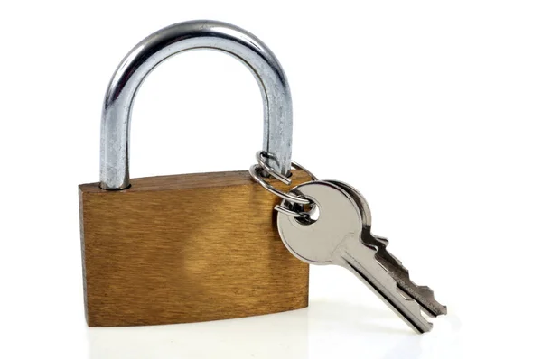 Closed Padlock Keys Close White Background — Stock Photo, Image