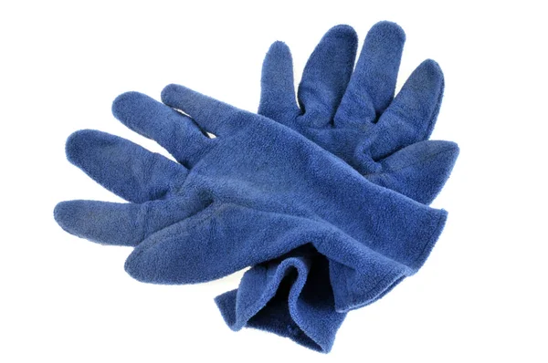 Blaue Fleece Handschuhe Nahaufnahme Auf Weißem Hintergrund — Stockfoto