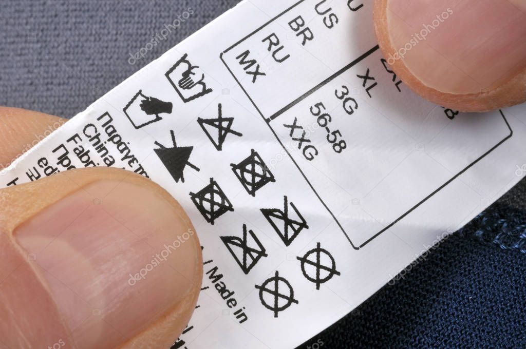 Garment label showing close-up care methods 