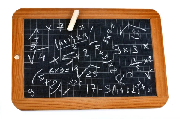 Pizarra Escolar Con Diferentes Cálculos Escritos Con Tiza — Foto de Stock