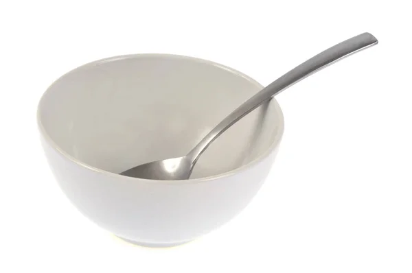 White Bowl Spoon Close White Background — Stock Photo, Image