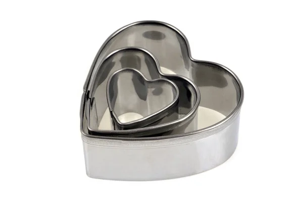 Heart Shaped Cookie Cutters Close White Background — Stock Photo, Image