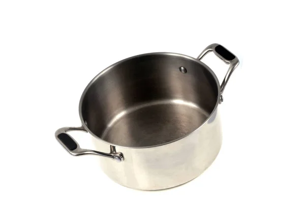 Empty Chrome Plated Dutch Oven White Background — Stock Photo, Image