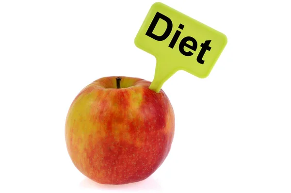Apple Label Which Marked Diet Close White Background — Stock Photo, Image