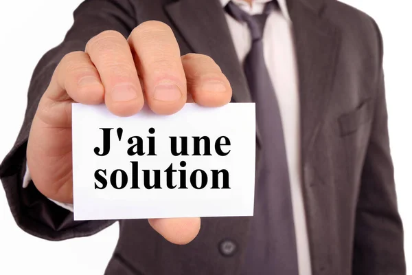 Homme Tenant Une Carte Écrite Dessus Une Solution — Photo