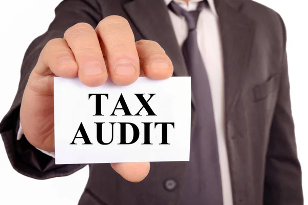 Man Holding Card Which Written Tax Audit — Stock Photo, Image