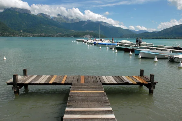 Wooden pontoon on Lake Annecy in Haute-Savoie