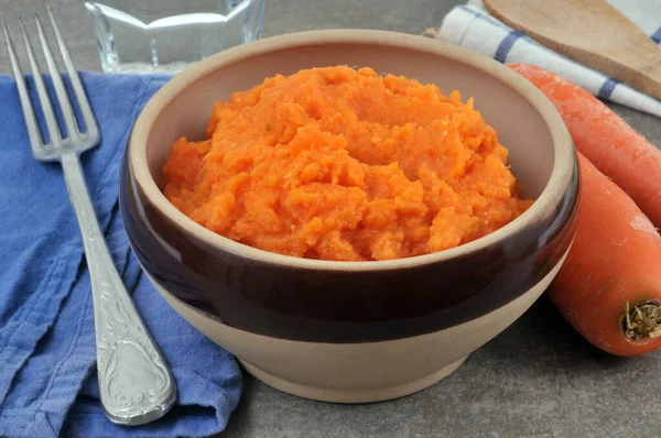 Homemade Carrot Puree Bowl Close — Stock Photo, Image
