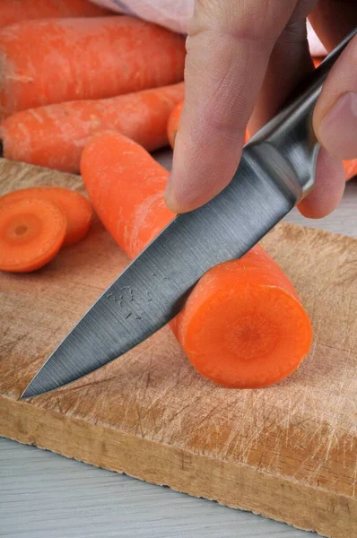Cut Carrot Cutting Board Close — Stock Photo, Image