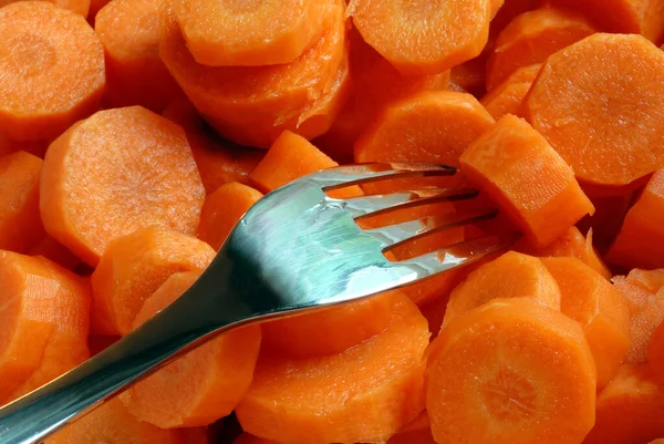 Anillos Zanahoria Con Tenedor Cerca — Foto de Stock