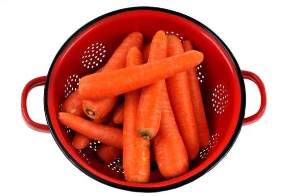 Морковь Дуршлаге Крупным Планом Белом Фоне — стоковое фото