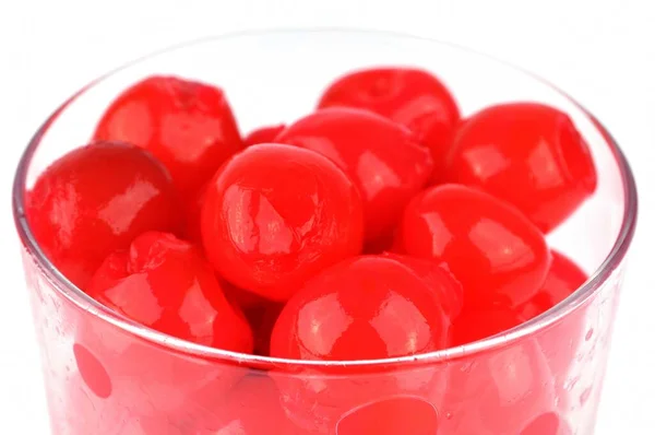 Ramekin Cherries Syrup Close White Background — Stock Photo, Image