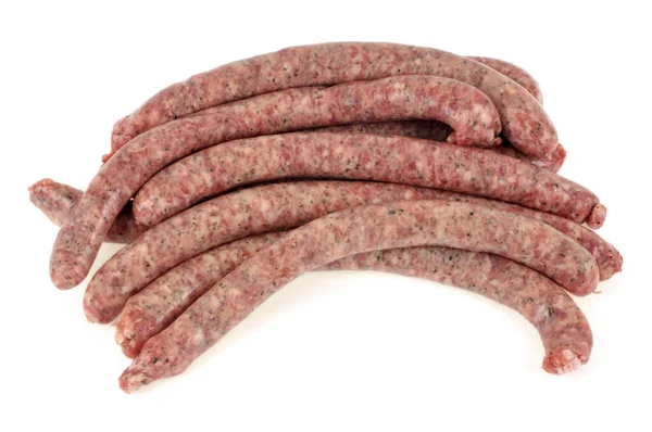 Rohe Chipolatas Nahaufnahme Auf Weißem Hintergrund — Stockfoto