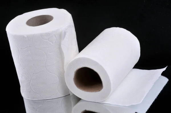 Rolls Toilet Paper Close Black Backgroun — Stock Photo, Image