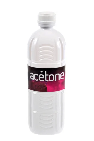 Plastic Fles Aceton Close Witte Achtergrond — Stockfoto