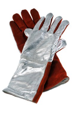 Kaynak eldivenleri beyaz arkaplanı kapatır 