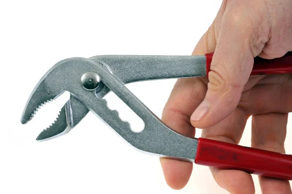 Multi Grip Pliers Hand Close White Background — Stock Photo, Image