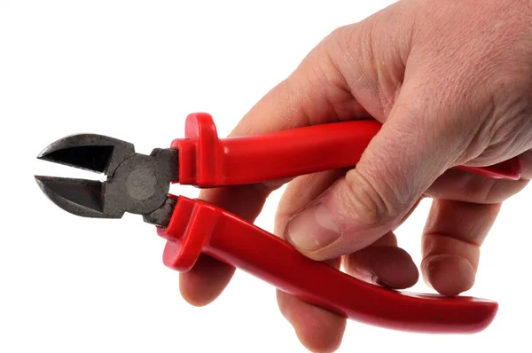 Cutting Pliers Hand Close White Background — Stock Photo, Image