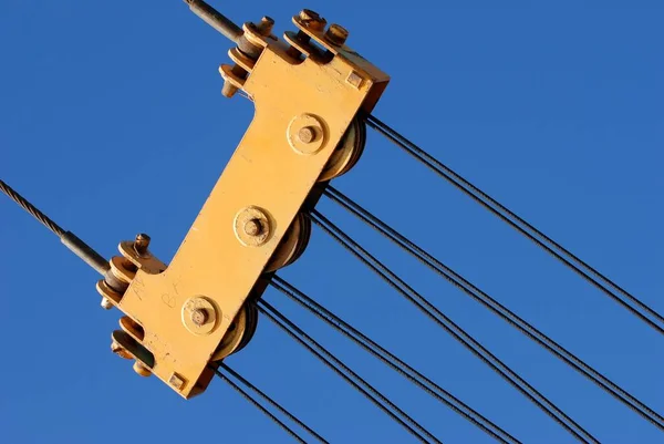 Detalhe Polias Cabos Uma Máquina Elevação — Fotografia de Stock