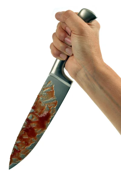 白地に手押しの血のナイフで犯罪の概念 — ストック写真