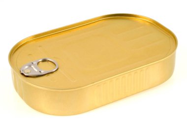 Beyaz arkaplan üzerinde mühür olan teneke kutu