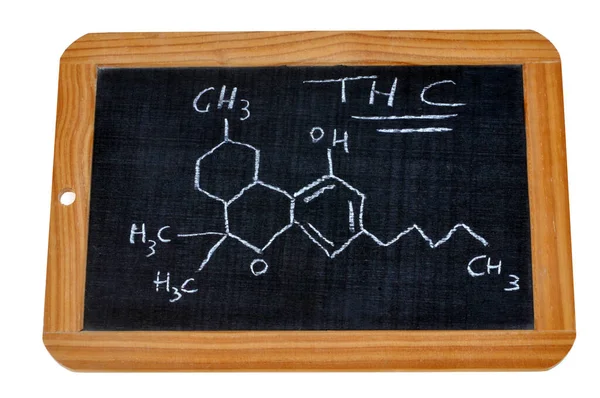 Thc 화학식이 쓰여진 학교의 슬레이트 — 스톡 사진