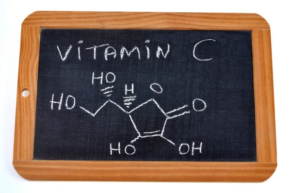 Skolblad Vilket Skrivet Den Kemiska Formeln För Vitamin — Stockfoto