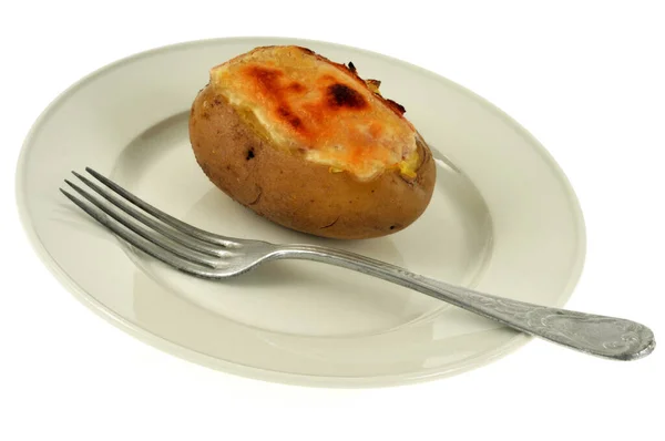 Картофель Сыром Беконом Тарелке — стоковое фото
