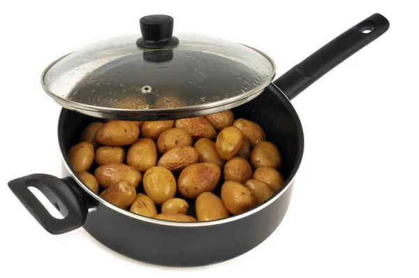 Browned Potatoes Pan Close White Background — Stock Photo, Image