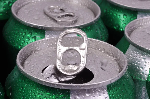Closeup Fresh Soda Cans — Stock Photo, Image
