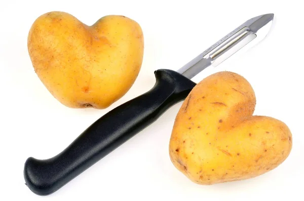 Potatis Och Grönsak Skalare Närbild Vit Bakgrund — Stockfoto