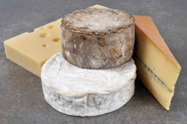 Gri Arkaplandaki Peynirlerin Çeşitliliği — Stok fotoğraf