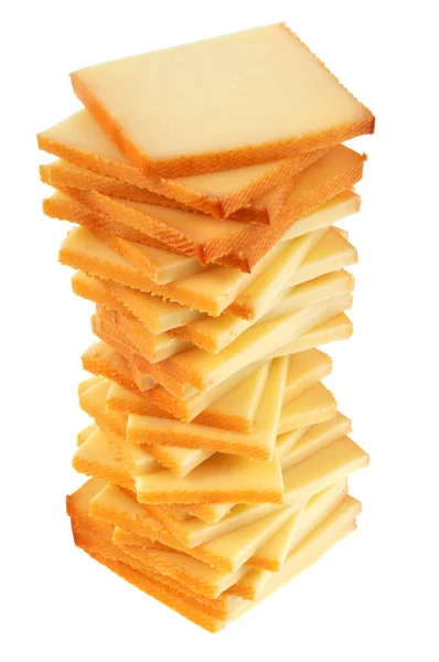 Raket Peyniri Parçaları Beyaz Arka Planda Üst Üste Dizilmiş — Stok fotoğraf