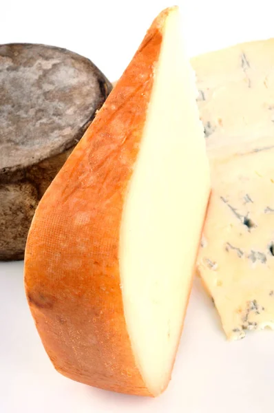 Assortment Cheeses Close White Background — Stock Photo, Image