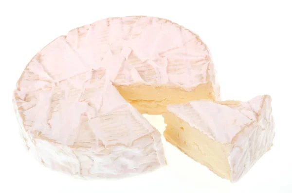 Camembert Começou Close Fundo Branco — Fotografia de Stock