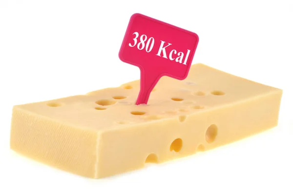 Nährwertfaktoren Auf Einem Etikett Das Einem Stück Emmentaler Käse Großaufnahme — Stockfoto