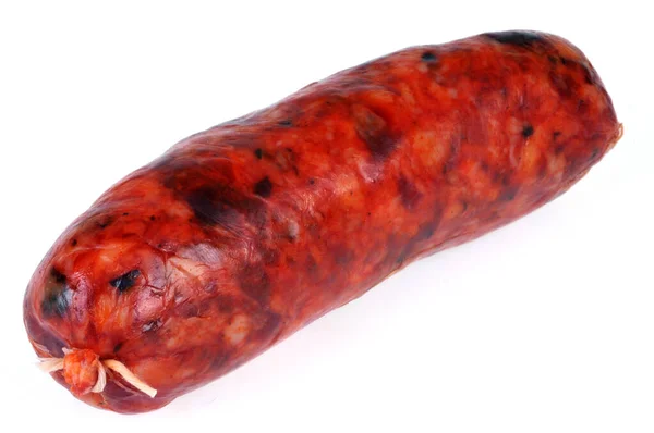 Raw Chorizo Μαγειρέψουν Κοντά Ένα Λευκό Φόντο — Φωτογραφία Αρχείου