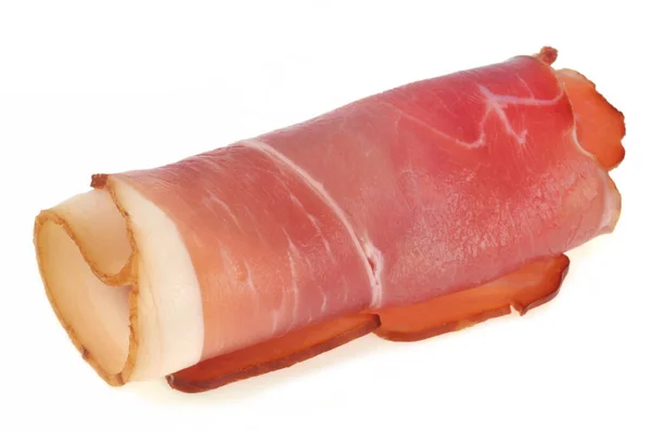 Italian Raw Ham Slices Close White Background — Stock Photo, Image