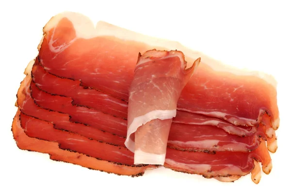 Fette Prosciutto Crudo Bayonne Primo Piano Sfondo Bianco — Foto Stock