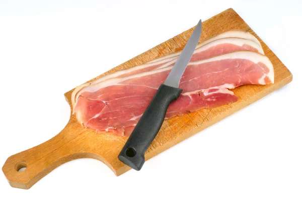 Raw Ham Slices Cutting Board White Background Stock Image