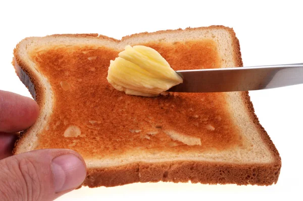 Masło Plasterek Miękkiego Chleba Zbliżenie Białym Tle — Zdjęcie stockowe