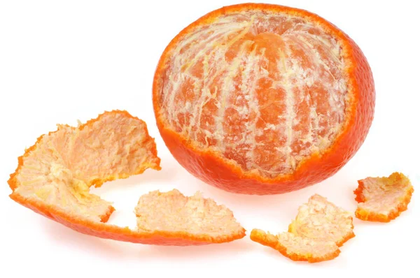 Geschälte Mandarine Nahaufnahme Auf Weißem Hintergrund — Stockfoto