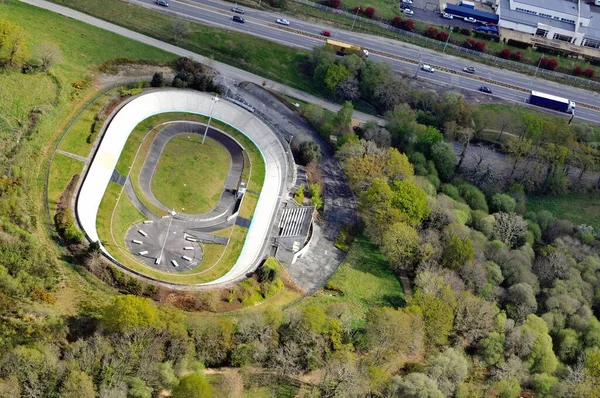 Brittany 'nin Vannes kasabasındaki Kermesquel velodromunun havadan görünüşü