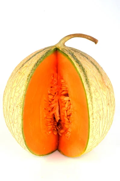 Diiris Melon Close Latar Belakang Putih — Stok Foto