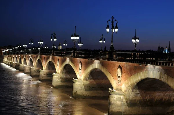 Stone Bridge Night Bordeaux — Stock Photo, Image
