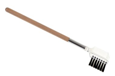 Maskara fırçası beyaz arkaplanda yakın plan 