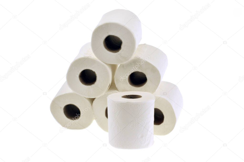 Rolls of toilet paper on white background 