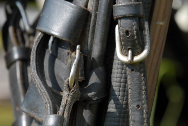 Kemerli deri kayışlar. Yakın çekim. 