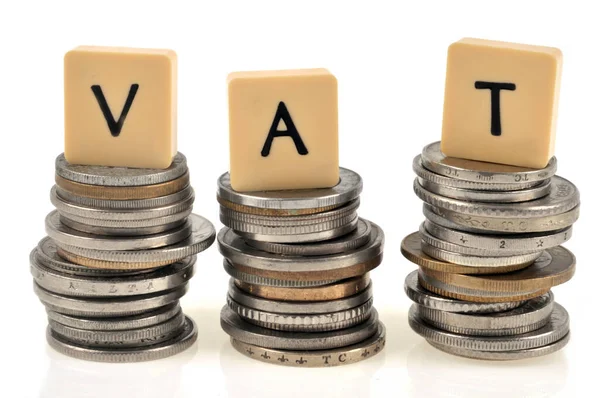 Vat Concept Stacks Coins White Background — Stock Photo, Image